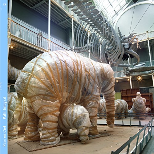 Museum exhibits of bubble-wrapped animals with a large whale skeleton hanging overhead.
