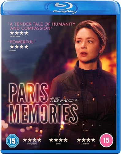 “Paris Memories” Blu-ray cover featuring a woman’s portrait and city lights.