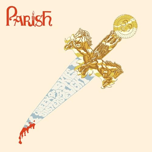 Album cover for Parish, featuring a golden dagger with horses and text.