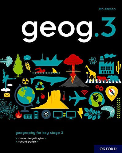 Geography textbook cover with colorful illustrations of Earth science topics.