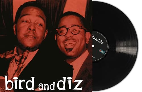 Album cover featuring Charlie Parker and Dizzy Gillespie next to a black vinyl record.
