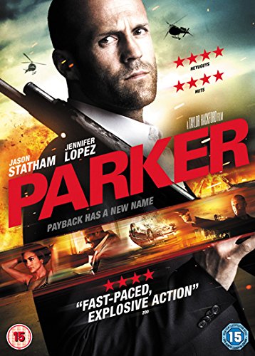 "Parker" DVD cover featuring Jason Statham holding a gun, with action scenes below.