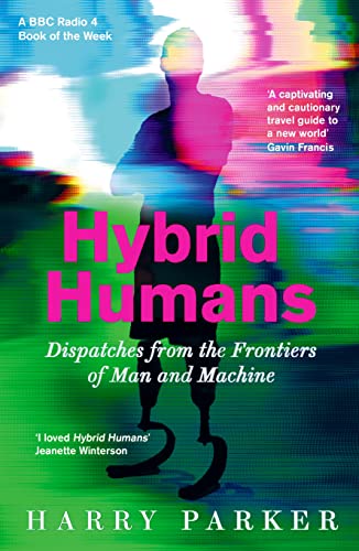 Book cover showing a silhouette of a person with prosthetic legs against glitch art.