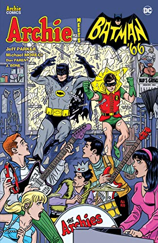 Comic book cover featuring Batman, Robin, and the Archie gang mid-action.