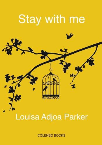 Yellow book cover with a black branch, birdcage, and birds.