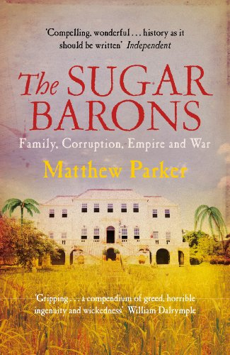 Book cover for “The Sugar Barons” with a plantation house and golden field.