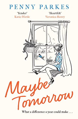 Book cover: woman reading by a window with a hanging plant.