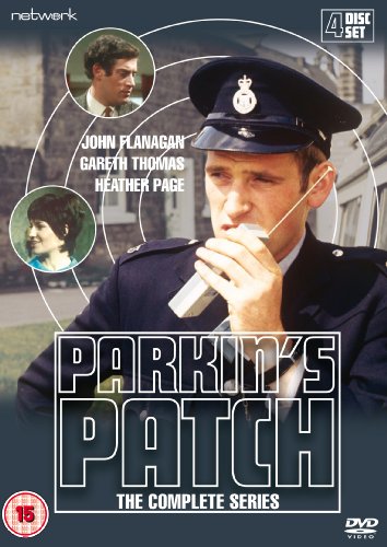 “Parkin’s Patch” DVD cover featuring a police officer and cast portraits.