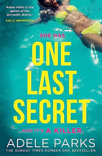 Book cover: woman underwater, bold yellow text “One Last Secret.”