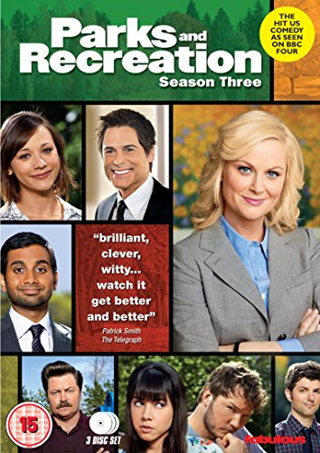 DVD cover for Parks and Recreation Season Three featuring a cast montage.