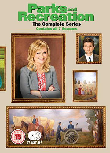 Parks and Recreation The Complete Series DVD cover showing character portraits and historical paintings.