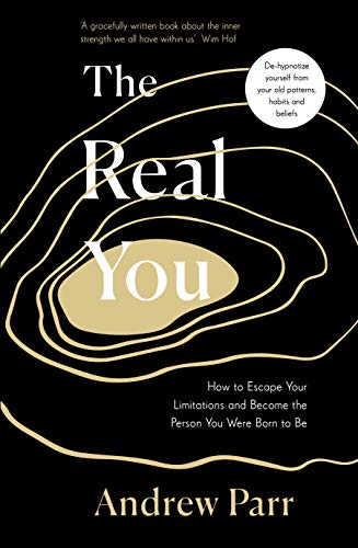 Book cover with abstract gold lines and title "The Real You" by Andrew Parr.
