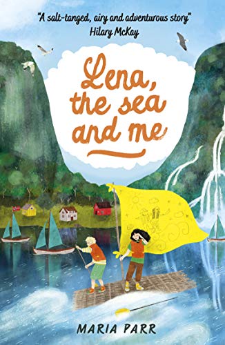 Book cover: two children on a raft with a yellow flag at sea.