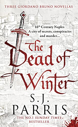 Book cover with a sword illustration over a sketch of a 16th-century city.