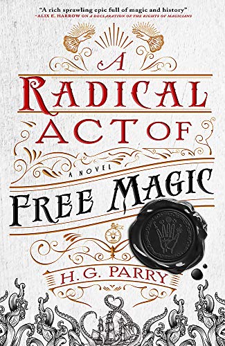 Book cover: ornate title, wax seal, and tentacled illustrations in white and red.
