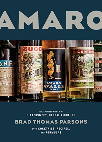 Book cover featuring rows of vintage Amaro bottles and gold lettering.
