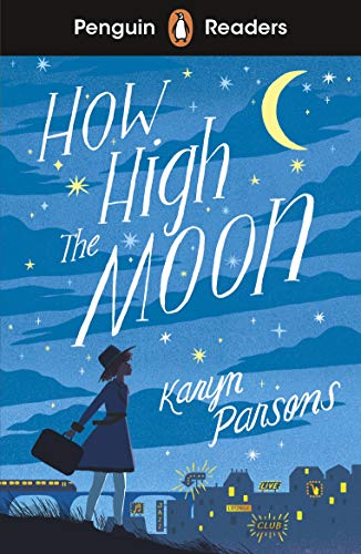 Book cover: “How High The Moon” with a woman and nighttime cityscape.