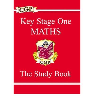 Red CGP Key Stage One Maths study book cover with a cartoon character mascot.