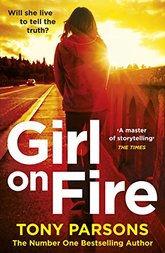 Book cover: woman viewed from behind, sunset, bold title "Girl on Fire".