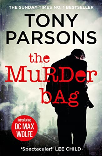 Book cover: dark, moody image of a man with a bag, titled “The Murder Bag”.
