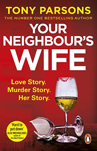 Book cover with red background, title, broken glass, and wine glass.