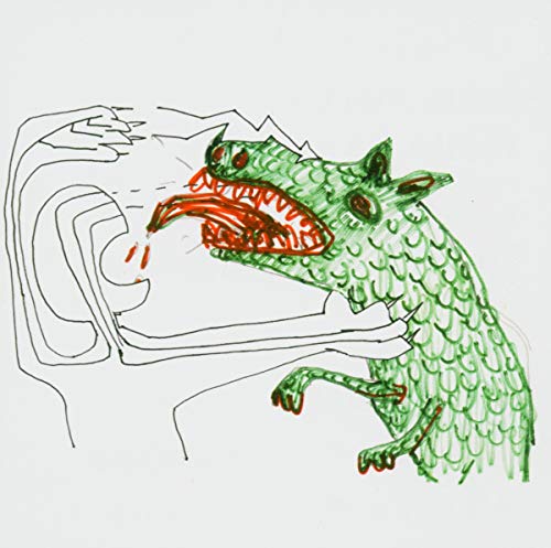 Green, sketch-like dragon head with open mouth and red tongue.