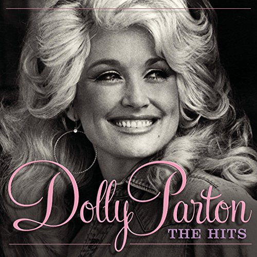 Black and white portrait of Dolly Parton, album cover for “The Hits.”