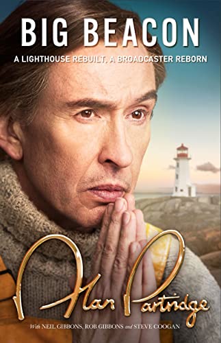 Alan Partridge book cover featuring a close-up portrait and distant lighthouse.