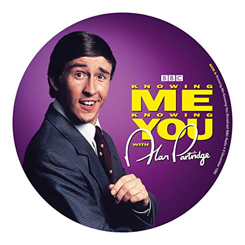 Alan Partridge portrait on purple vinyl record label, BBC logo visible.