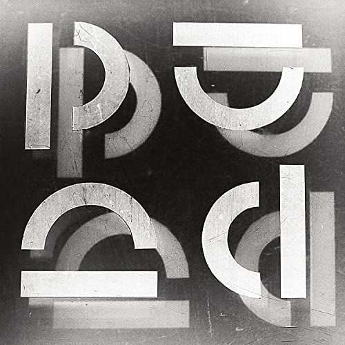 Black and white abstract CD cover with layered, cut-out lettering.