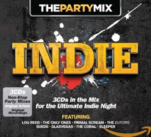 CD cover for "The Party Mix" Indie, featuring gold lettering and splatters.