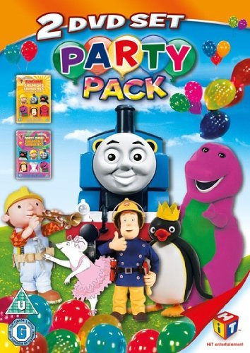"DVD cover featuring cartoon characters, including Thomas the Tank Engine, surrounded by balloons."