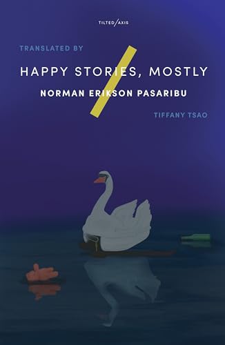 Book cover: "Happy Stories, Mostly" with a swan illustration.