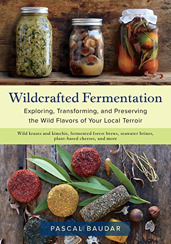 Book cover showing three jars of ferments above various plant-based cheeses on wooden surfaces.