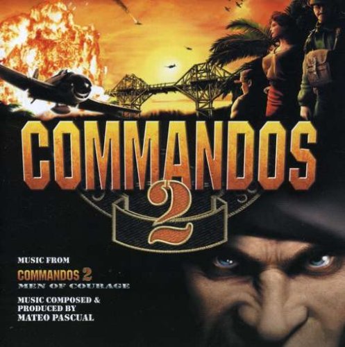 Commandos 2 CD cover featuring soldiers, explosions, and a bridge.