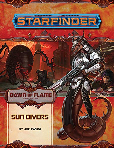 Starfinder adventure path cover featuring a dragonkin warrior and fiery cityscape.