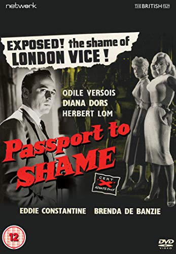 DVD cover for Passport to Shame featuring a man and two women in black-and-white.