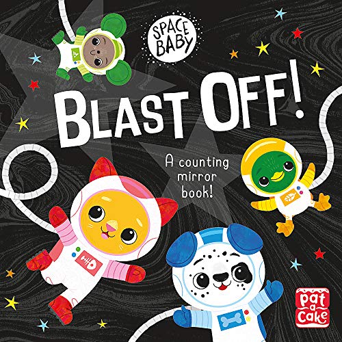 Book cover with cartoon baby animals in spacesuits against a starry background.