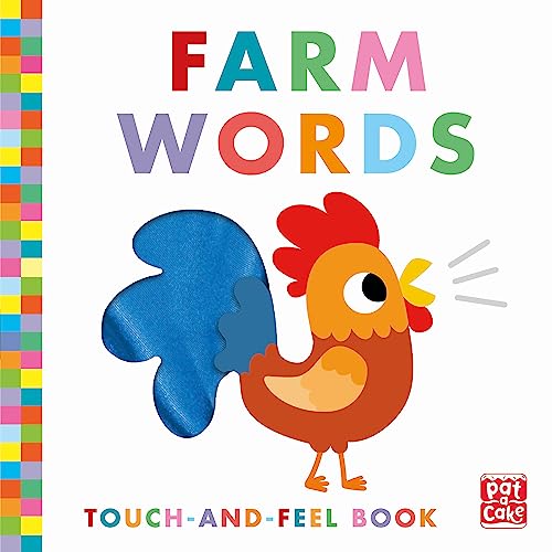 Board book cover with colorful rooster illustration and tactile elements.