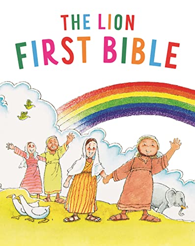 Children with animals under a rainbow on a book cover.