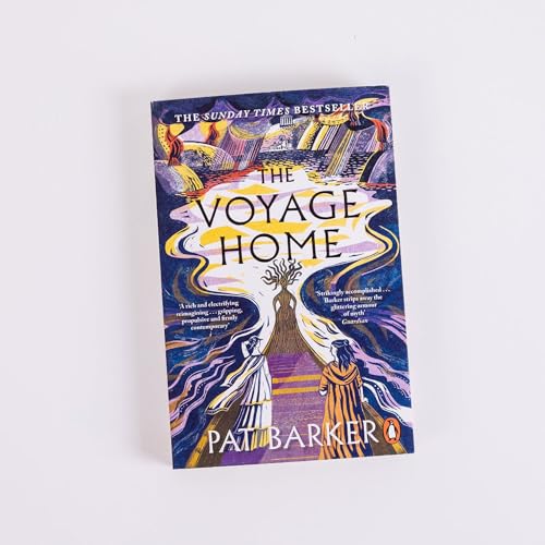 Book cover: "The Voyage Home" by Pat Barker, with figures and swirling colors.