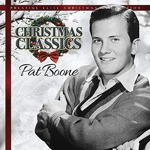 "Album cover featuring black and white photo of Pat Boone with Christmas wreath and text."