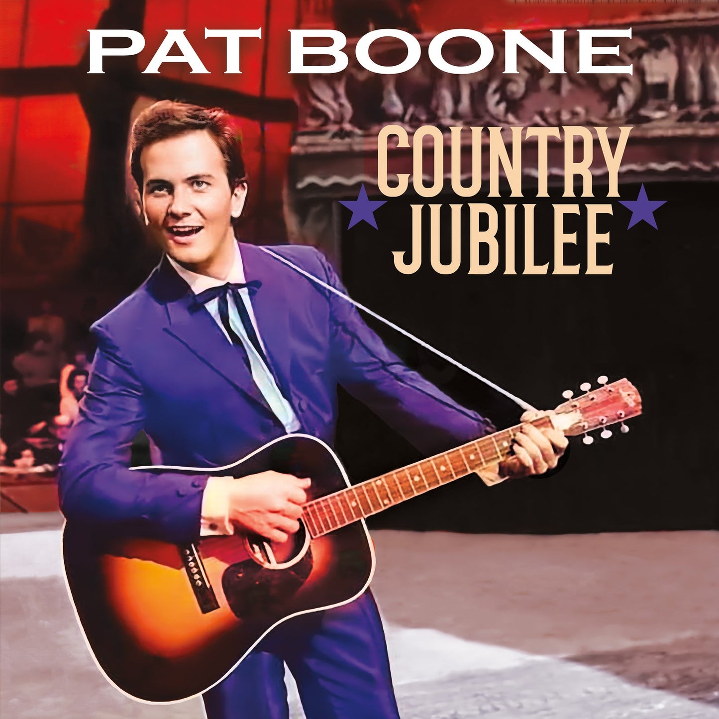 Pat Boone holding a guitar on the "Country Jubilee" vinyl album cover.