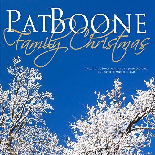 Pat Boone “Family Christmas” CD cover with snowy branches on blue background.