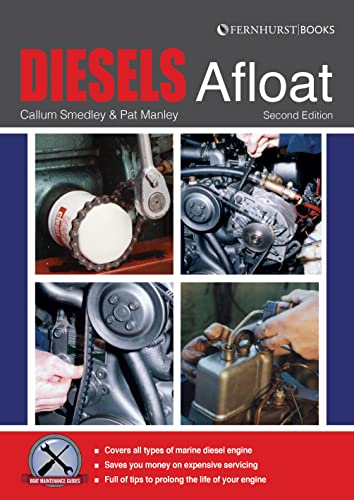 Book cover: "Diesels Afloat" with images of diesel engine parts and repair.