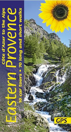 Book cover featuring a mountain waterfall, a sunflower, and the title Eastern Provence.
