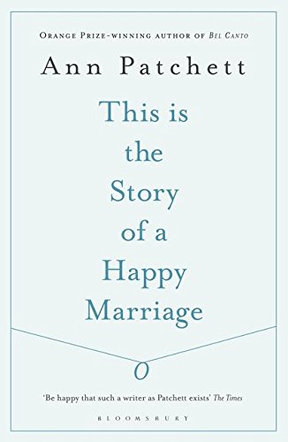 Book cover with blue title text: "This is the Story of a Happy Marriage.