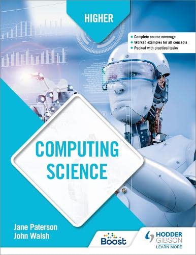 Textbook cover for SQA Higher Computing Science featuring a robot and data graphics.