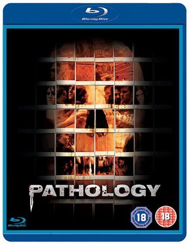 Blu-ray cover for Pathology featuring a grid of character photos forming a skull shape.