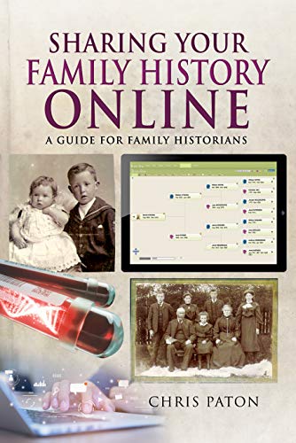 Book cover with vintage photos and a digital family tree display.